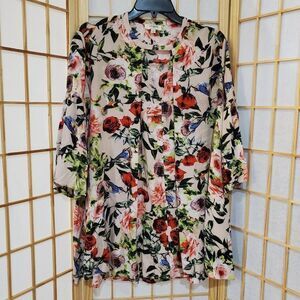 Umgee Floral Bell Sleeve Blouse Sz S